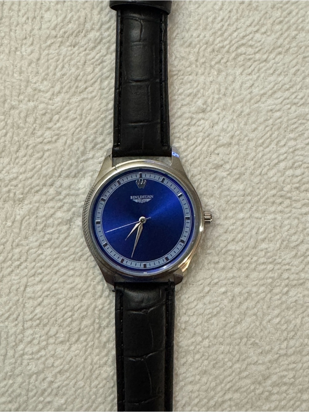 BINLIHUAN Blue Dial Leather Strap Wristwatch